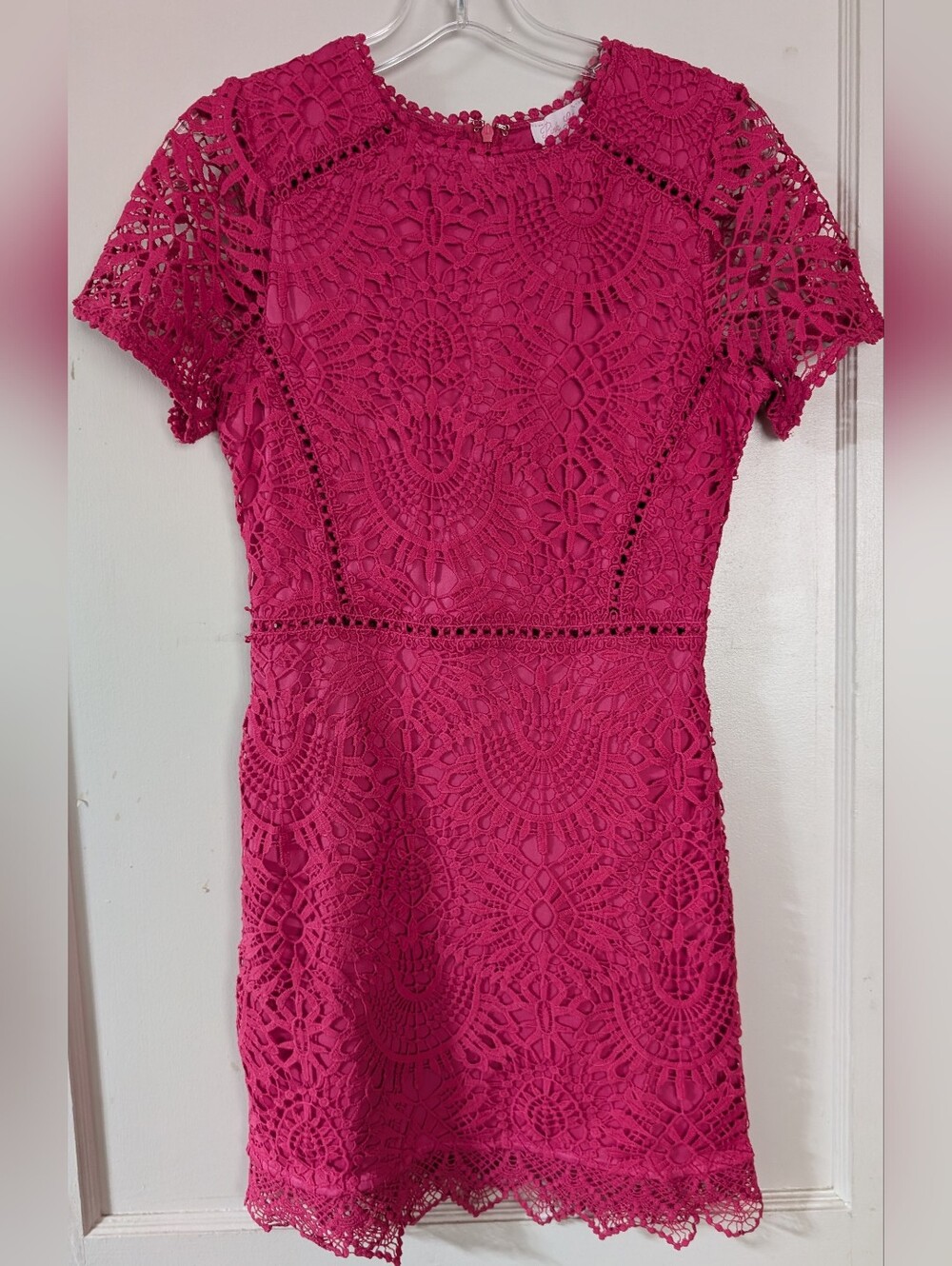 Pink Lily Fuchsia Crochet Lace Mini Dress
